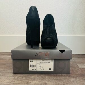 Black Lace & Sequin Platform Peep-toe Booties